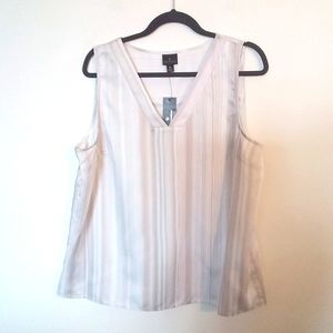 Worthington Women's White With Neutral Striped V-Neckline Tank Blouse XL